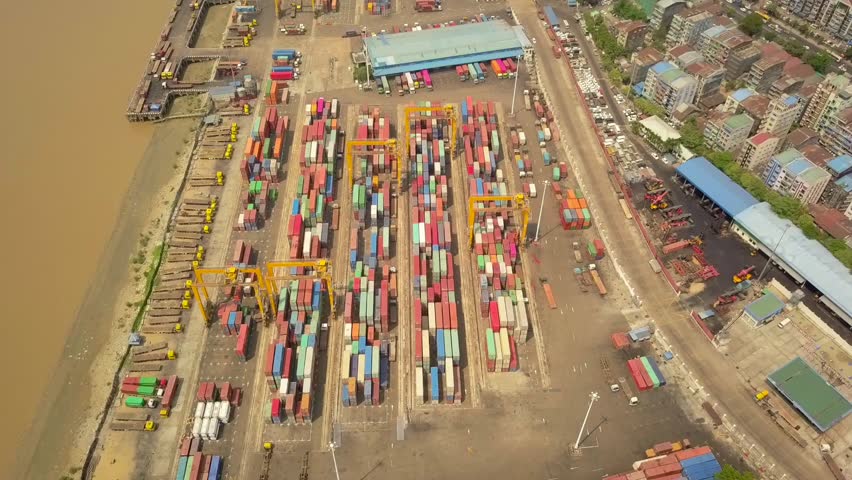  Futuristic aerial view panorama of developing Yangon city , Aerial view of Sule pagoda in downtown, Yangon, Myanmar. Sule Pagoda located in the heart of Yangon, Karaweik royal barge, Kandawgyi Lake, 