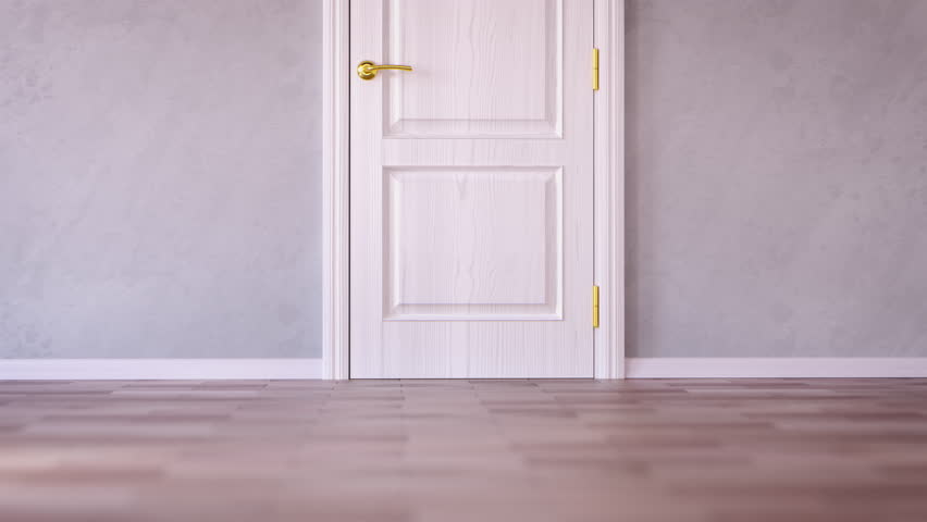 Express delivery concept. Stopwatch in a cardboard box in fron of open door. 3d animation. 3D Illustration