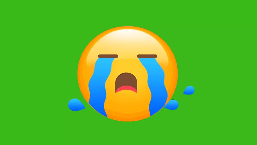 Crying emoji with streams of tears, animated on green screen. Sad, upset, 3D render