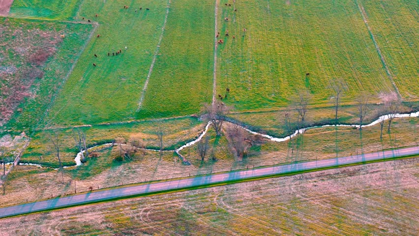 Aerial landscape of corn fields farmland mountains sunset rural Appalachia Central Pennsylvania USA