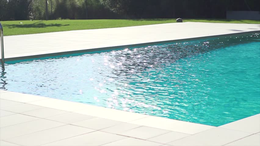 Swimming pool, beautiful elite Mediterranean villa, garden design, hotel, vacations. Real estate, renting villa with a big modern pool, private property for rent, sale. Slow motion 