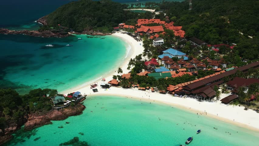 View from the height of the beach called Long Beach of Redang Island, Malaysia. The most beautiful beach on redang island