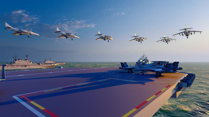 Aircraft carrier and J-20 battle group conducting exercises at sea