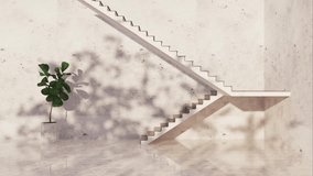 video shadow Plants on the background of stairs and a stone beige wall Minimalist concept, architecture and beautiful view 3D render, 3D illustration - Powered by Shutterstock - Get 15% off with code: PIKWIZARD15