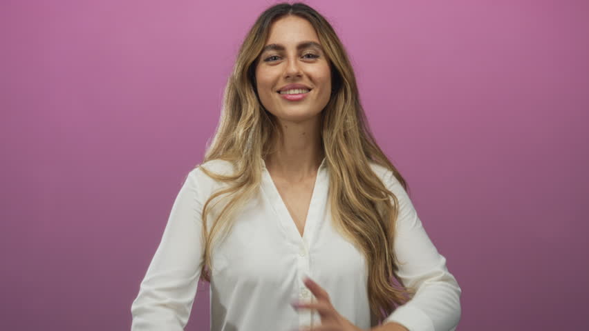 Young blonde woman crosses arms in studio portrait; confidence empowerment.