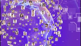 Animation of networks of connections with people photographs over globe. Global connections business digital interface technology and networking concept digitally generated video. - Powered by Shutterstock - Get 15% off with code: PIKWIZARD15