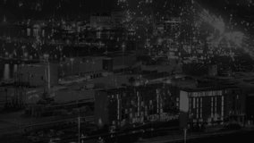 Animation of red line graph against illuminated night cityscape in background. Digital composite, multiple exposure, report, business, architecture, buildings and abstract concept. - Powered by Shutterstock - Get 15% off with code: PIKWIZARD15