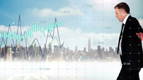 Animation of financial data processing and risk text over caucasian businessman people and cityscape. Global business, finances and digital interface concept digitally generated video. - Powered by Shutterstock - Get 15% off with code: PIKWIZARD15