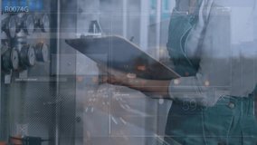 Animation of data processing over caucasian female worker working at a factory against city traffic. Computer interface and business technology concept - Powered by Shutterstock - Get 15% off with code: PIKWIZARD15