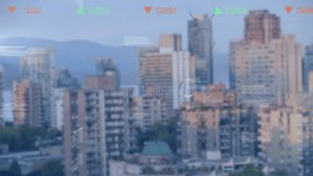 Animation of infographic interface over skyscrapers in modern city. Digital composite, multiple exposure, buildings, report, business, progress, architecture and technology concept. - Powered by Shutterstock - Get 15% off with code: PIKWIZARD15