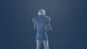 Football player adjusting grip for toss, spinning ball launching into sports technology binary code. Athlete, sports, futuristic, digital, motion, competition, high-tech - Powered by Shutterstock - Get 15% off with code: PIKWIZARD15