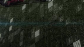 soccer player in sports technology demo viewing digital timeline shifting years and grasping knee. Athletic, injury, biomechanics, performance, digital, futuristic, stadium - Powered by Shutterstock - Get 15% off with code: PIKWIZARD15