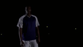 Performance data overlay appearing guiding soccer player dribbling ball on pitch for skill analysis. Athletic, futuristic, digital, technology, sport, intensity, motion - Powered by Shutterstock - Get 15% off with code: PIKWIZARD15