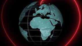 3D Earth appearing on black void, rotating, forming neon heart, tracing red route showing love. Sustainability, connectivity, innovation, global, futuristic, digital, technology - Powered by Shutterstock - Get 15% off with code: PIKWIZARD15