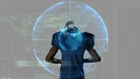 Football player loading ball and launching throw amid AR globe and data for sports technology. Athlete, sports, innovation, futurism, digital, competition, training - Powered by Shutterstock - Get 15% off with code: PIKWIZARD15