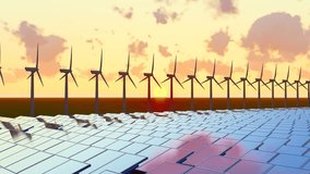 Solar panels and wind turbines generating renewable energy, representing sustainable power, clean technology, and environmentally friendly energy solutions. - Powered by Shutterstock - Get 15% off with code: PIKWIZARD15