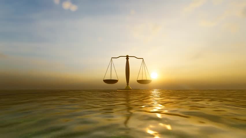 Concept of fairness and justice represented by balanced scales, symbolizing law, equality, legal system, ethics, and decision-making principles in society.