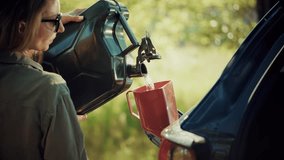 Driver Opens Car Fuel Tank For Filling Gasoline. Fill Petrol Benzine On Trip Canister Auto Journey. Filling Bio Diesel Into Gas Tank. Refilling Gasoline Fuel Tank On Car. Energy Petrol Crisis Price - Powered by Shutterstock - Get 15% off with code: PIKWIZARD15
