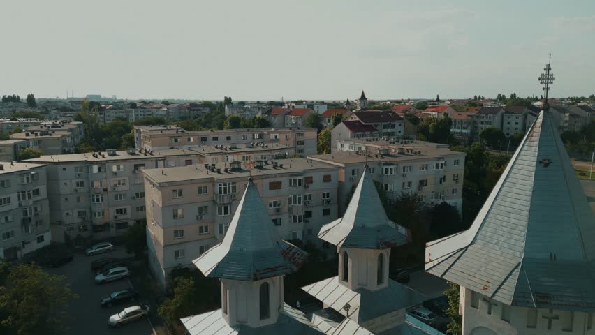 Biserica Sfanta Cruce Church In The City Of Galati In Romania - Drone Shot