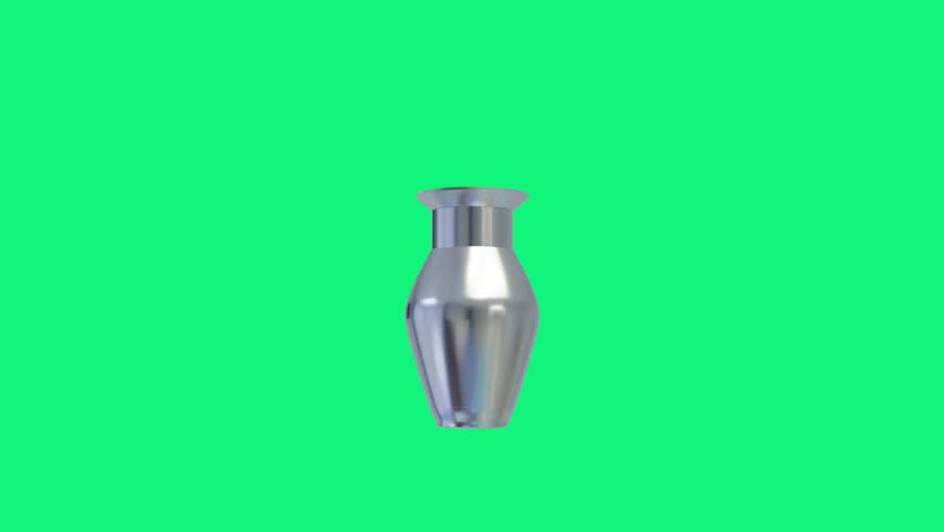 3D Close-up view of a silver vase rotating on the green screen, Large Japanese Silver, Mixed Metal vases spinning on the solid green screen, modern ceramic designs to genuine antique sterling silver