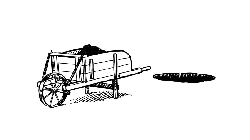 Work in progress. A person digging hole, throwing dirt on a wheelbarrow. Hand drawn loopable animation. Under construction concept.