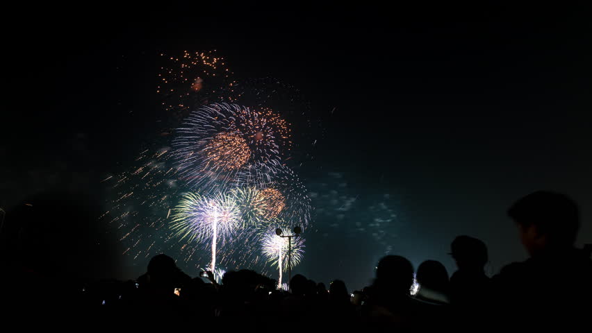 Timelapse of fireworks show at Minato Mirai Smart Festival in Yokohama, Japan