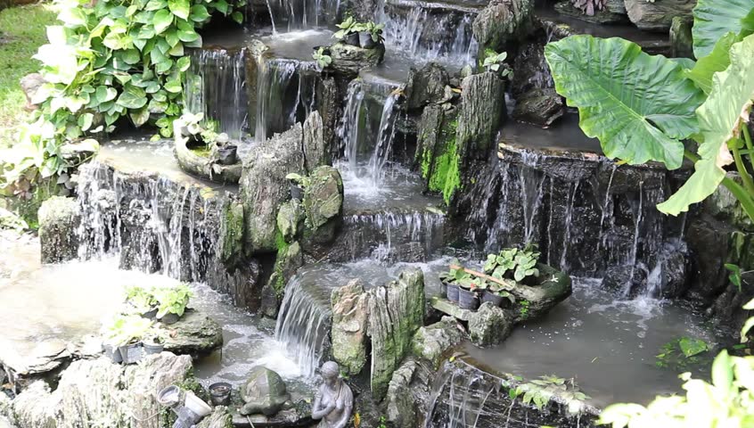 Relaxing with waterfall hand made in the garden