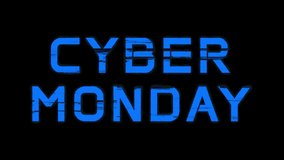 Cyber Monday neon text with digital noise animation in blue color and alpha channel. Perfect for futuristic themed Cyber Monday celebration. - Powered by Shutterstock - Get 15% off with code: PIKWIZARD15