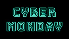 Cyber Monday neon text with flicker animation in turquoise color and alpha channel. Perfect for futuristic themed Cyber Monday celebration. - Powered by Shutterstock - Get 15% off with code: PIKWIZARD15