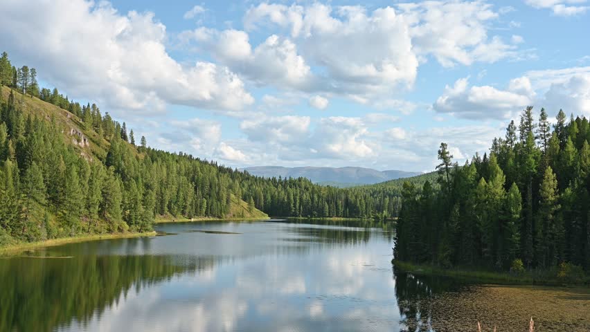 Amazing landscape of Lake Uchkel on a beautiful sunny day in Altai Republic, Russia
