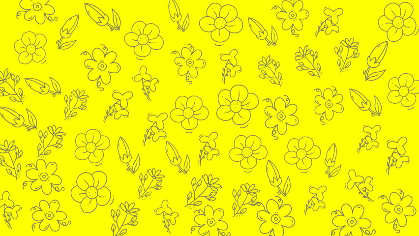 Floral doodle design with yellow background, gray floral buds and leaves. Perfect for springthemed design projects, stationery, and textiles.
