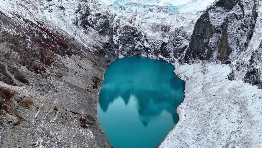 Patagonia 4K aerial - Mount Fitz Roy and glacial lagoon