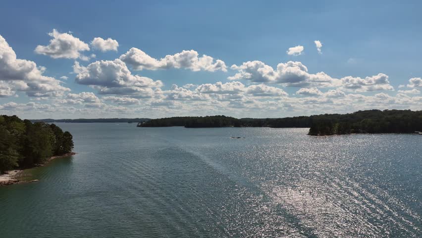 Drone view of Lake Lanier Georgia pan view in 4K