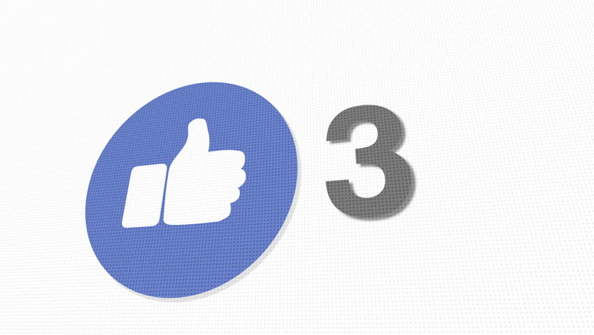 Social media THUMBS UP with rising clicks counter parallax animation