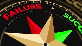 Failure vs Success showing on the golden compass close up with red and green typography 4k animation. - Powered by Shutterstock - Get 15% off with code: PIKWIZARD15