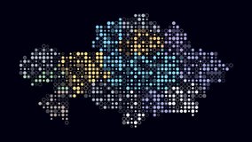 Animated map of Kazakhstan with pulsating colored dots in a digital style on a dark background. Features small circle blocks and a simple animation. - Powered by Shutterstock - Get 15% off with code: PIKWIZARD15