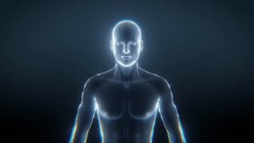 A detailed scientific wireframe or xray of a human upper body illuminated on dark blue background. - Powered by Shutterstock - Get 15% off with code: PIKWIZARD15