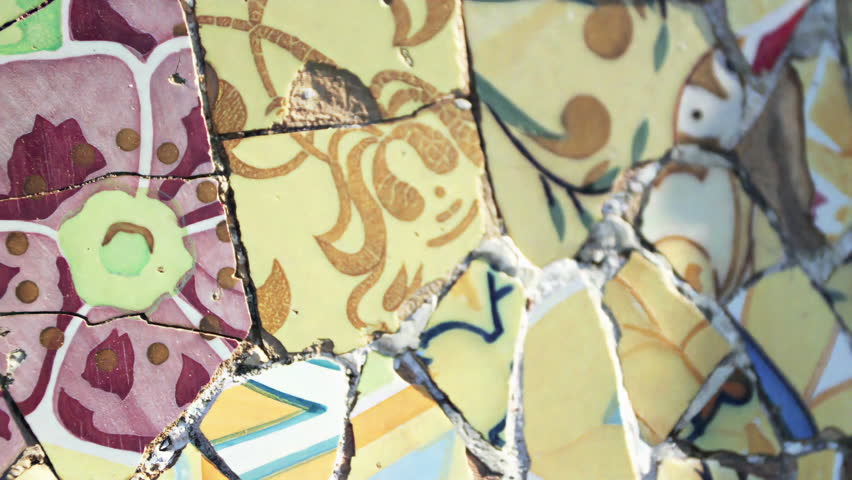 abstract clip made from images of ceramic tiles in parc guell, barcelona, spain