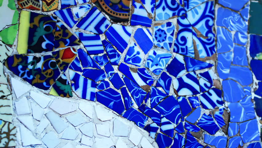 abstract clip made from images of ceramic tiles in parc guell, barcelona, spain