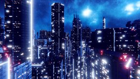 Futuristic neon city with glowing lights under starry sky. - Powered by Shutterstock - Get 15% off with code: PIKWIZARD15