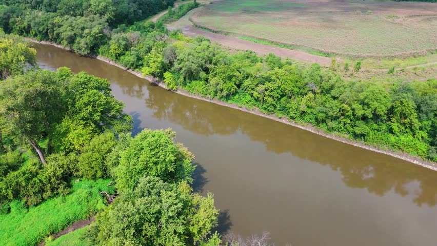 Drone footage of an iowa river watershed. Drinking water for the state.