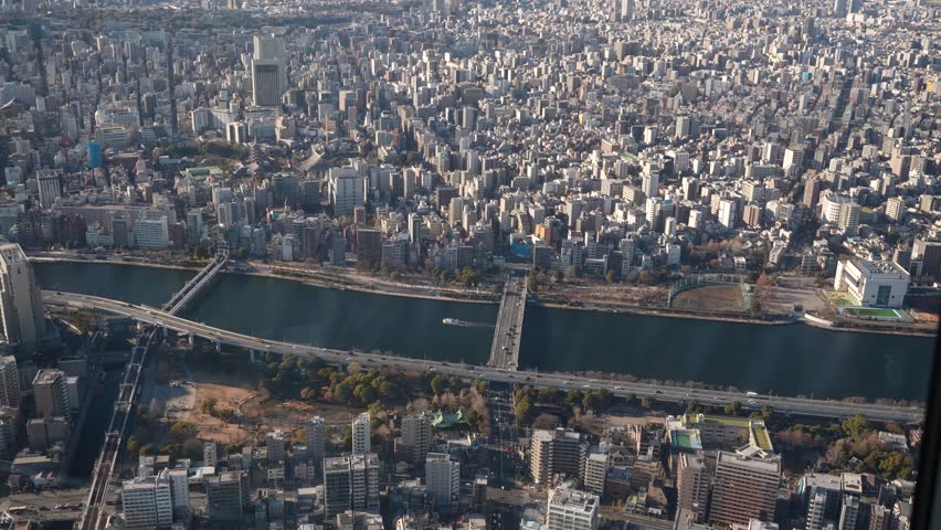 Tokyo Japan. Sumida River and Buildings, View From SkyTree Observation Deck