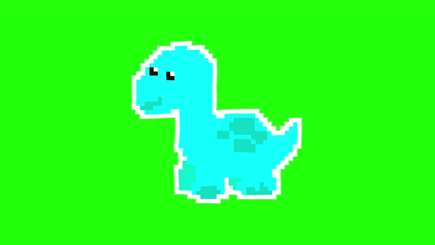 Pixelated blue dinosaur stickers on a bright green backdrop, ideal for craft projects, decorating notebooks, or personalizing stationery.