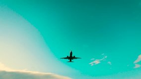 Passenger jet flying in clear sky with sunlight creating scene of safe flight. Commercial airliner moving through atmosphere under bright weather conditions. Twin engine aircraft cruising forward with - Powered by Shutterstock - Get 15% off with code: PIKWIZARD15