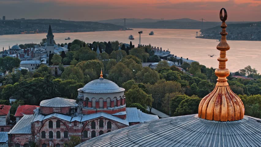 Stunning aerial view of Istanbul, Turkey, capturing the city’s unique blend of history and modernity. See the Bosphorus, iconic mosques, bridges, and bustling streets from above.