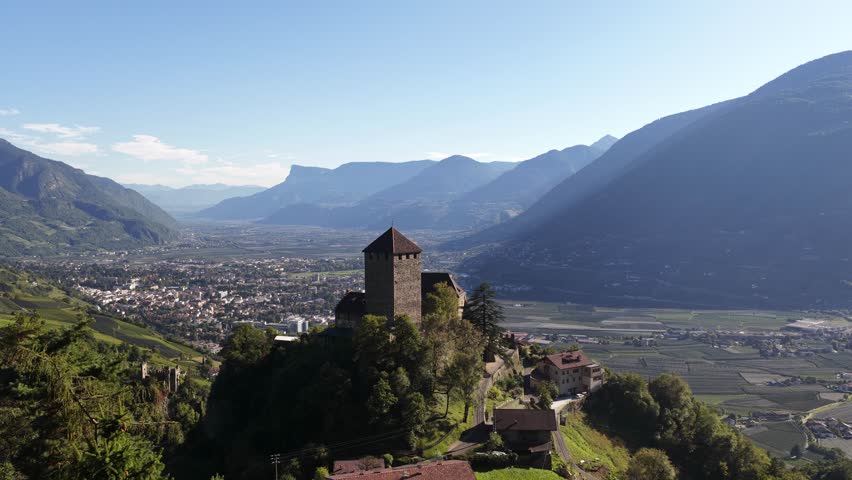 Tirol Castle, Tyrol Castle, Tirol Castle, Schloss Tirol, Castel Tirolo, Medieval castle surround by apple vineyards In Merano, Italy.