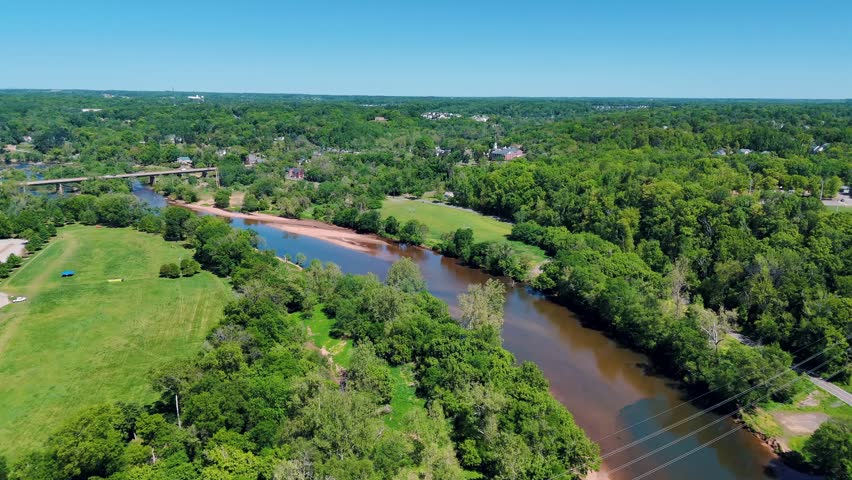 Aerial landscape of River Road Park during summer in Fredericksburg city in Virginia USA
