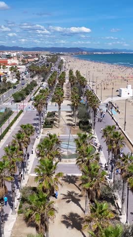 Las Arenas Beach At Valencia In Valence Community Spain. Stunning Cityscape. Beach Landscape. Highrise Buildings. Las Arenas Beach At Valencia In Valence Community Spain. Nature Background.