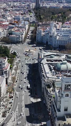 Cibeles Palace At Madrid In Comunidad De Madrid Spain. Medieval Buildings Scenery. Downtown Cityscape. Madrid At Comunidad De Madrid Spain. Cultural Heritage Skyline. Puerta De Alcala Scene.