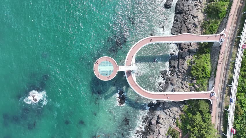 Aerial view of Haeundae Blue Line Park, Busan, South Korea